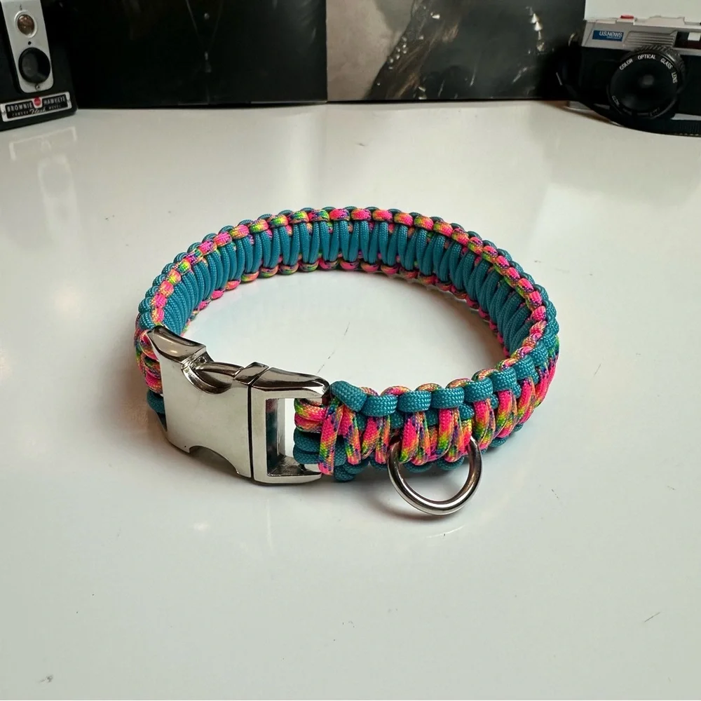 Colorful Paracord Dog Collar Heavy Duty Metal Buckle D-Ring